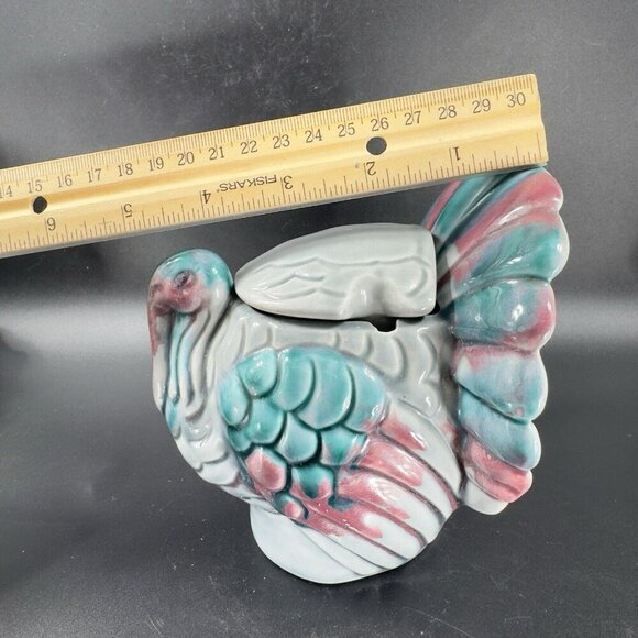 Vintage Tom and Hen Ceramic Turkey Bird Sugar Bowl Dish With Lid Marked Vintage - Picture 4 of 14